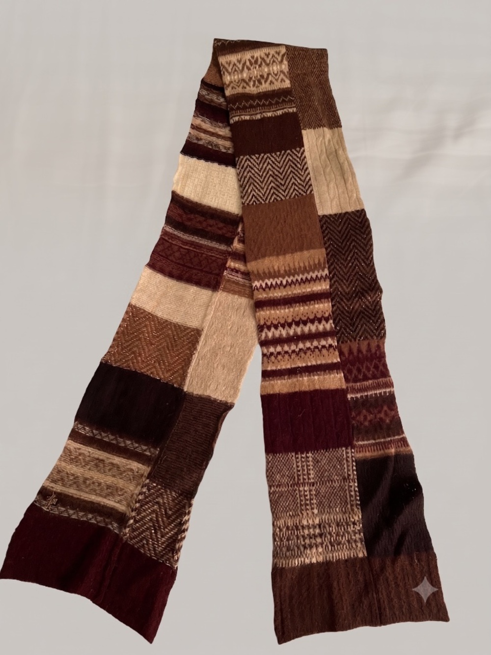 Vintage Lauren Ralph Lauren 100% Lambswool Patchwork Fair Isle Scarf Earth Tone